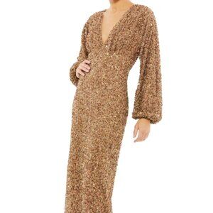 MAC DUGGAL 10791 SEQUINED PUFF SLEEVE V-NECK BRONZE GOWN sz 10